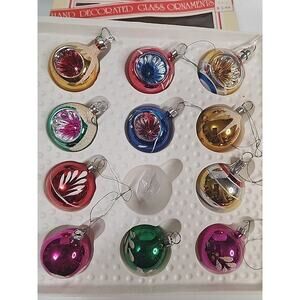 VTG YDC 11 pcs Glass Indent Christmas Ornaments Glitter Multi Colors Mexico